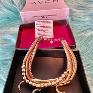 New Avon Layered Chords Moon Charm Bracelet